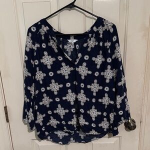 Crown & Ivy Navy and White Blouse